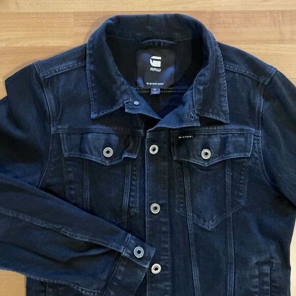 G-STAR Black Denim Jean Jacket Men's Size‎ Medium Trucker Button - Picture 1 of 14